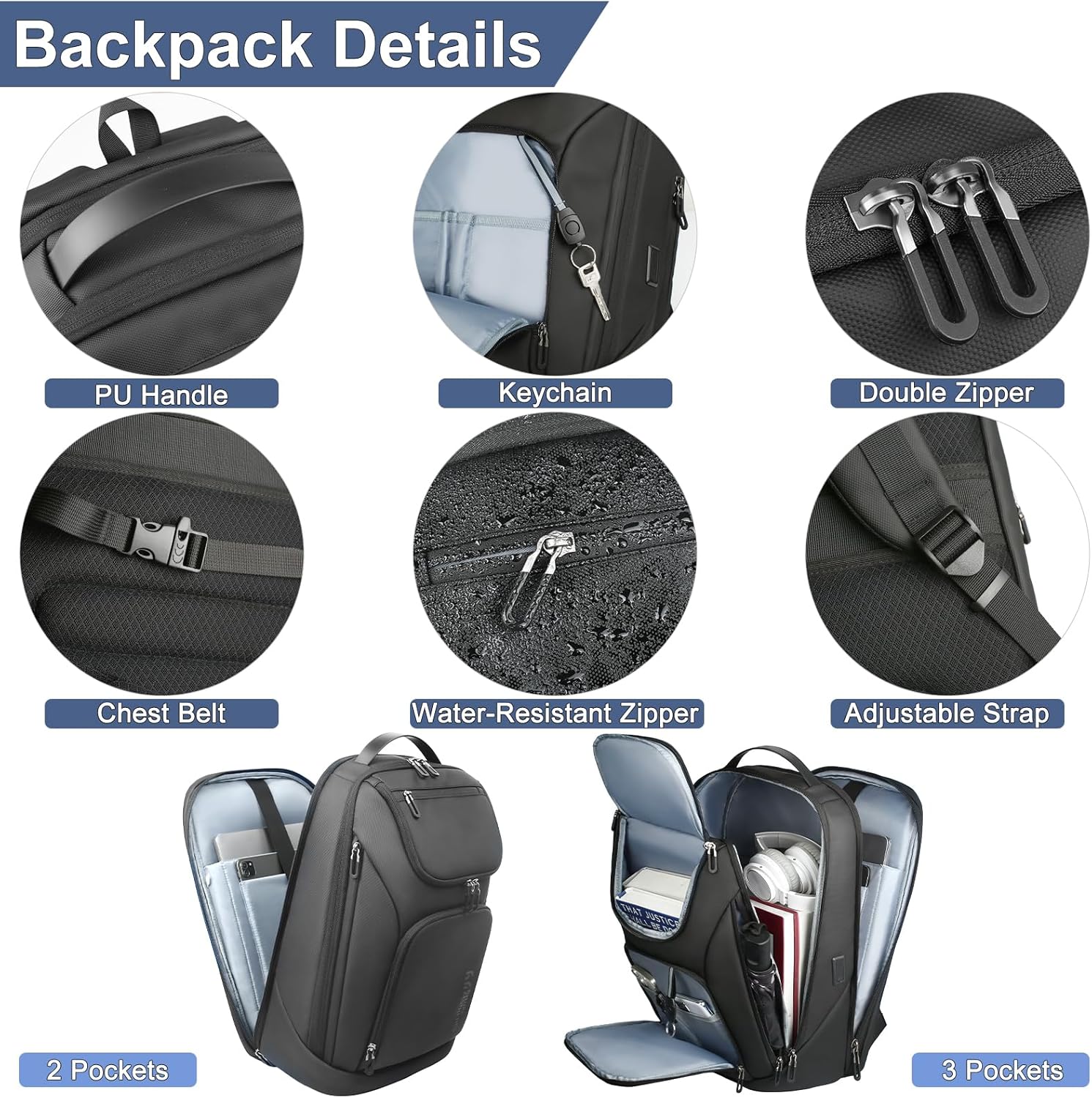 Mochila de negocios para hombre, mochilas antirrobo inteligentes para laptop de 17.3 pulgadas con puerto de carga USB, resistente al agua, mochila