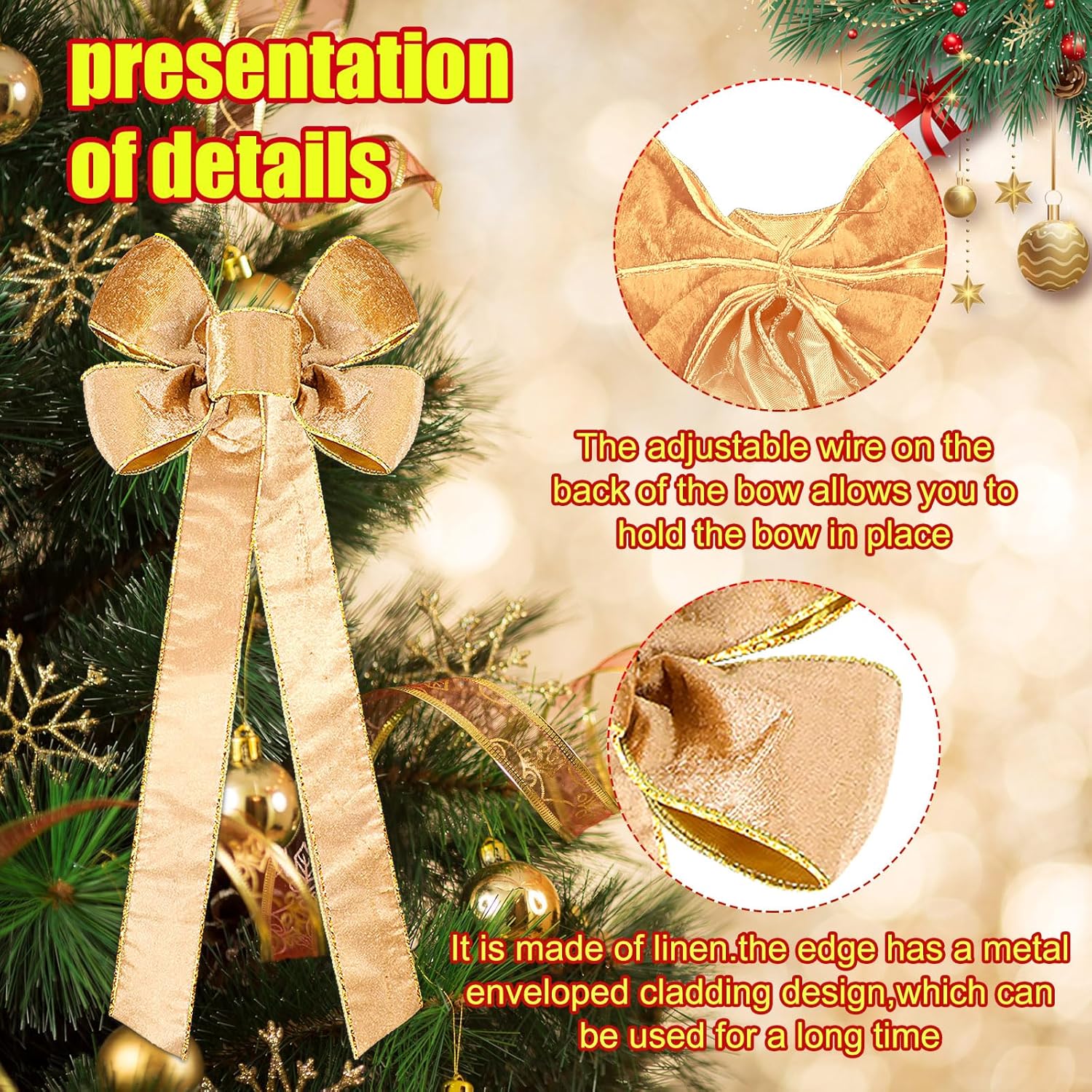16 lazos decorativos de Navidad, corona de Navidad, lazo grande para decoración de árbol de corona, guirnalda de invierno, decoración de fiesta de