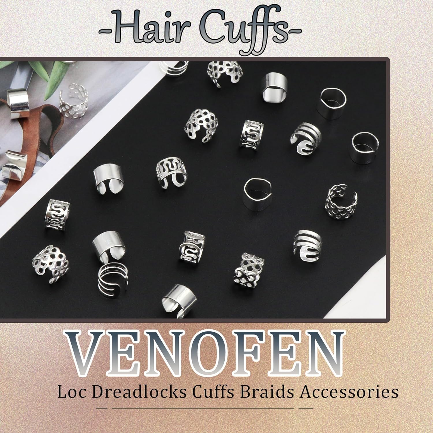 VENOFEN 40 piezas de pulseras plateadas para el cabello, joyería de rastas, para trenzas, aleación de metal, joyería para el cabello, pinzas para