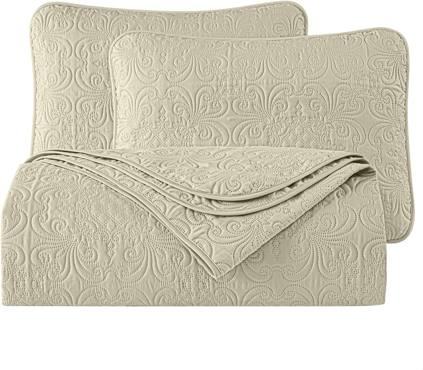 Chezmoi Collection Luca – Juego de edredón tamaño Queen de 3 piezas, color beige, suave, ligero, de verano, tamaño Queen, de 100 x 106 pulgadas,