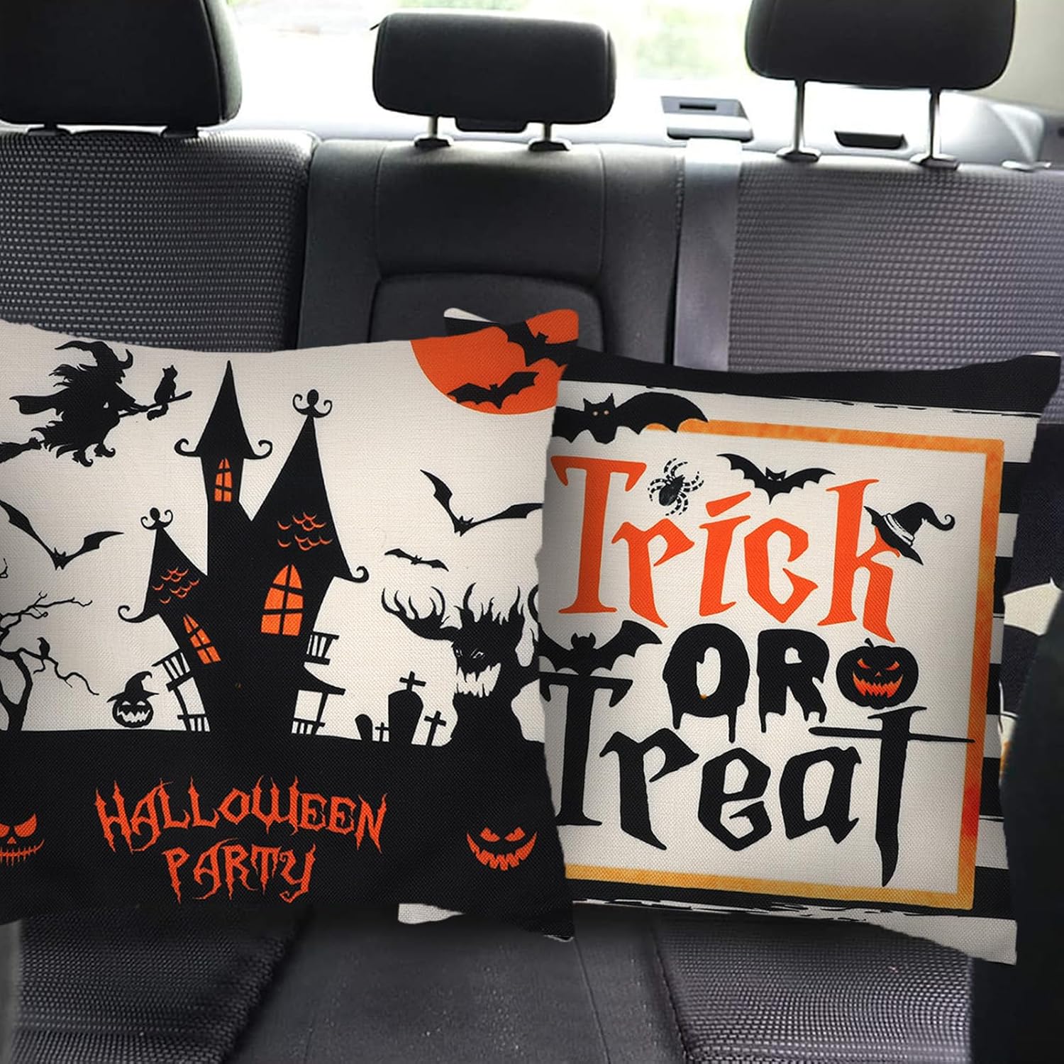 Juego de 4 fundas de almohada de Halloween, 18 x 18 pulgadas, fundas de cojín de bruja murciélago y calabaza, fundas de almohada de Halloween para