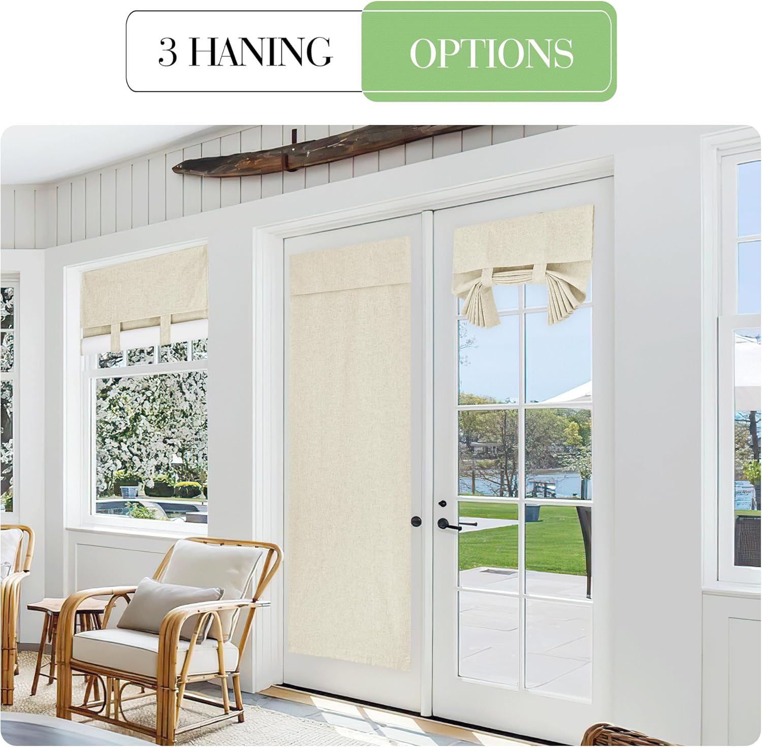 KGORGE Cortinas de puerta francesa para ventana de puerta de cristal, persianas de puerta francesa 100% opacas texturizadas, cortina autoadhesiva