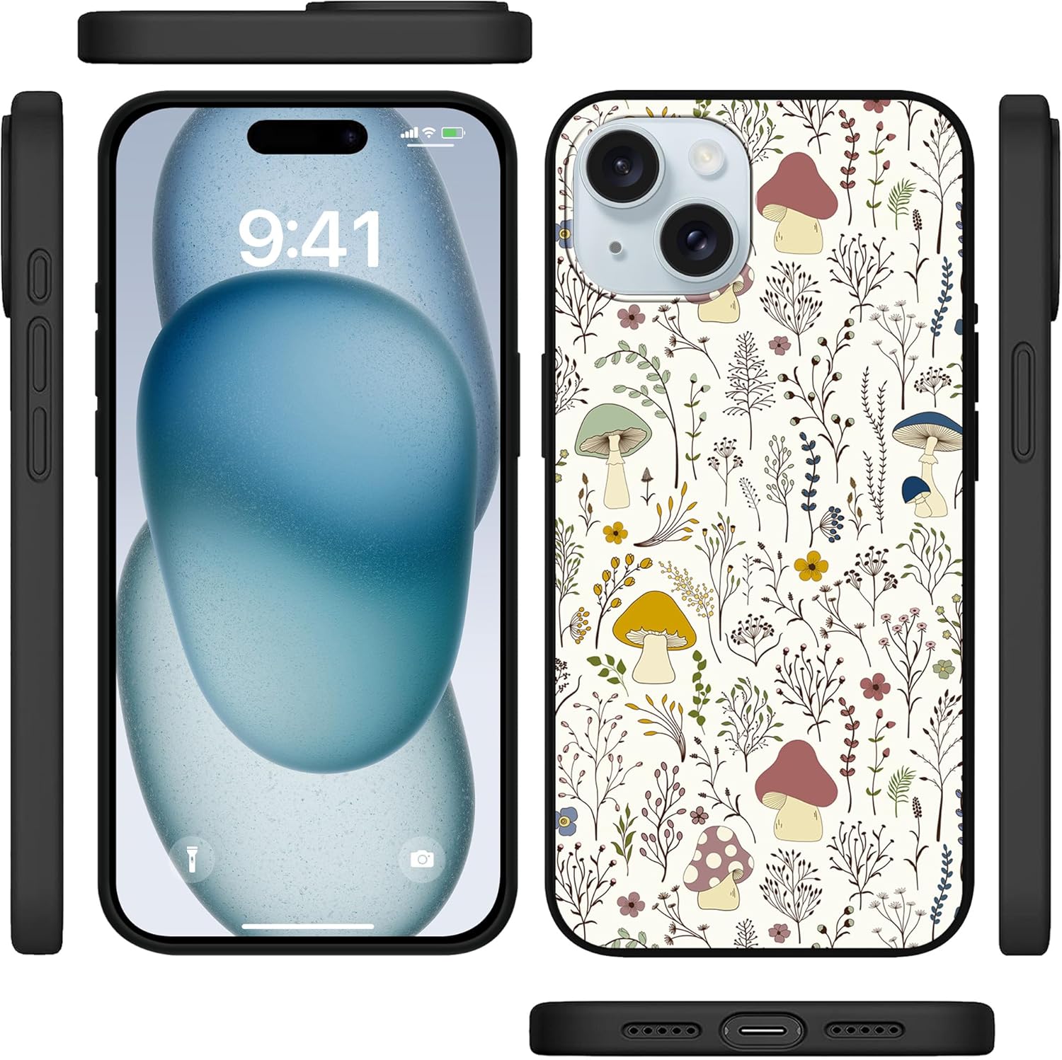 MSEAANBK Funda de hongos para iPhone 15 Plus de 6.7 pulgadas, diseño de plantas silvestres para iPhone 15 Plus para mujeres, niñas y hombres, TPU