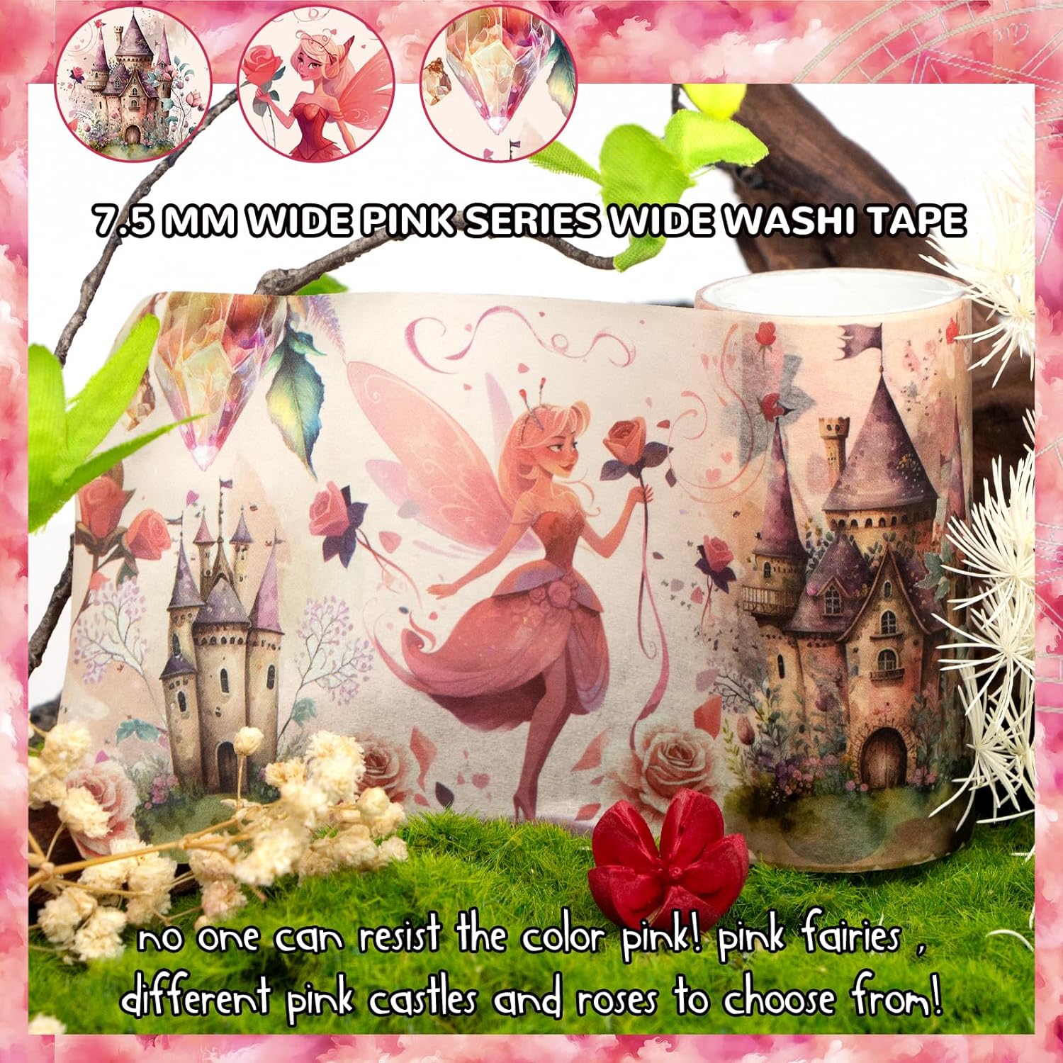 Washi – Juego de 23 rollos de cinta de recortes con temática mágica y de hadas para juego de diario de viñetas, cinta adhesiva de colores para