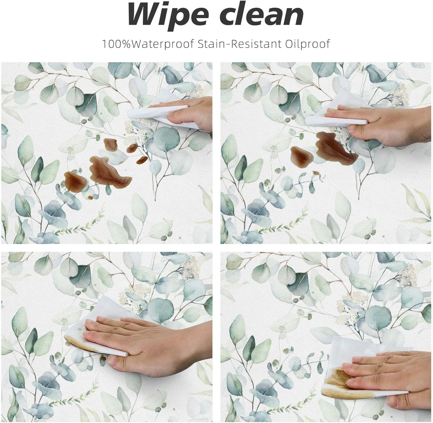 Mantel elástico redondo con borde de hojas verdes salvia, ajustable para mesa de 40 a 44 pulgadas de diámetro