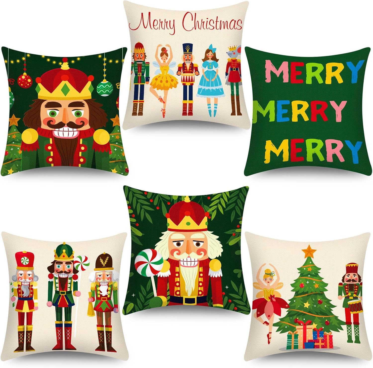Tatuo 6 fundas de almohada de cascanueces de Papá Noel de Navidad, decoración de cojín de Papá Noel, 18 x 18 pulgadas, decoración navideña para