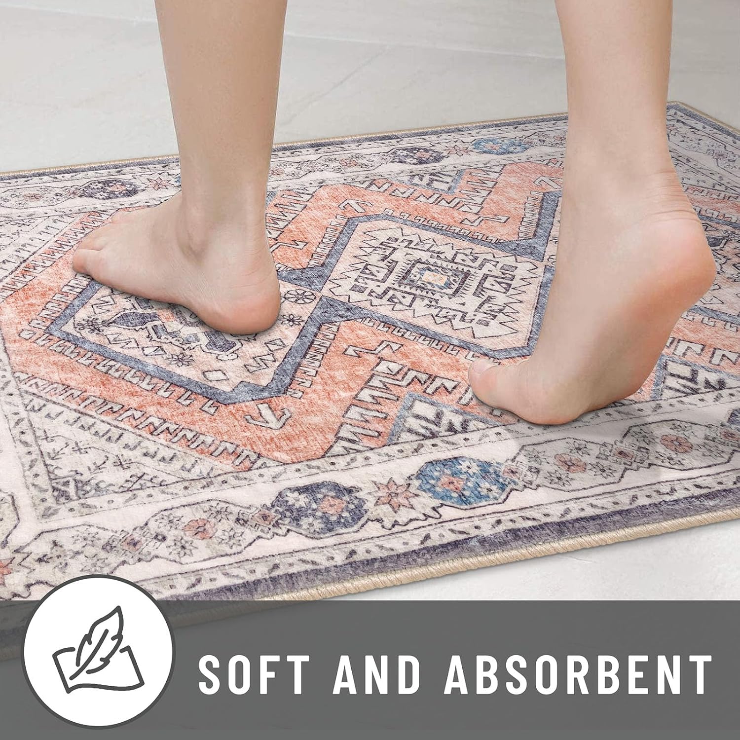 KUTA Alfombra oriental de 5 x 7 pies, color durazno, lavable para sala de estar, ultra suave, antideslizante, alfombra de dormitorio, alfombra de