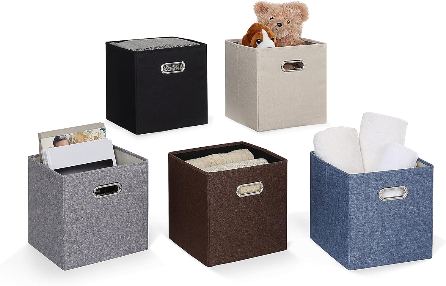 SunnyPoint Cesta de almacenamiento plegable de tela, cajas plegables de almacenamiento, cajón de tela con mango de metal para estante de armario,