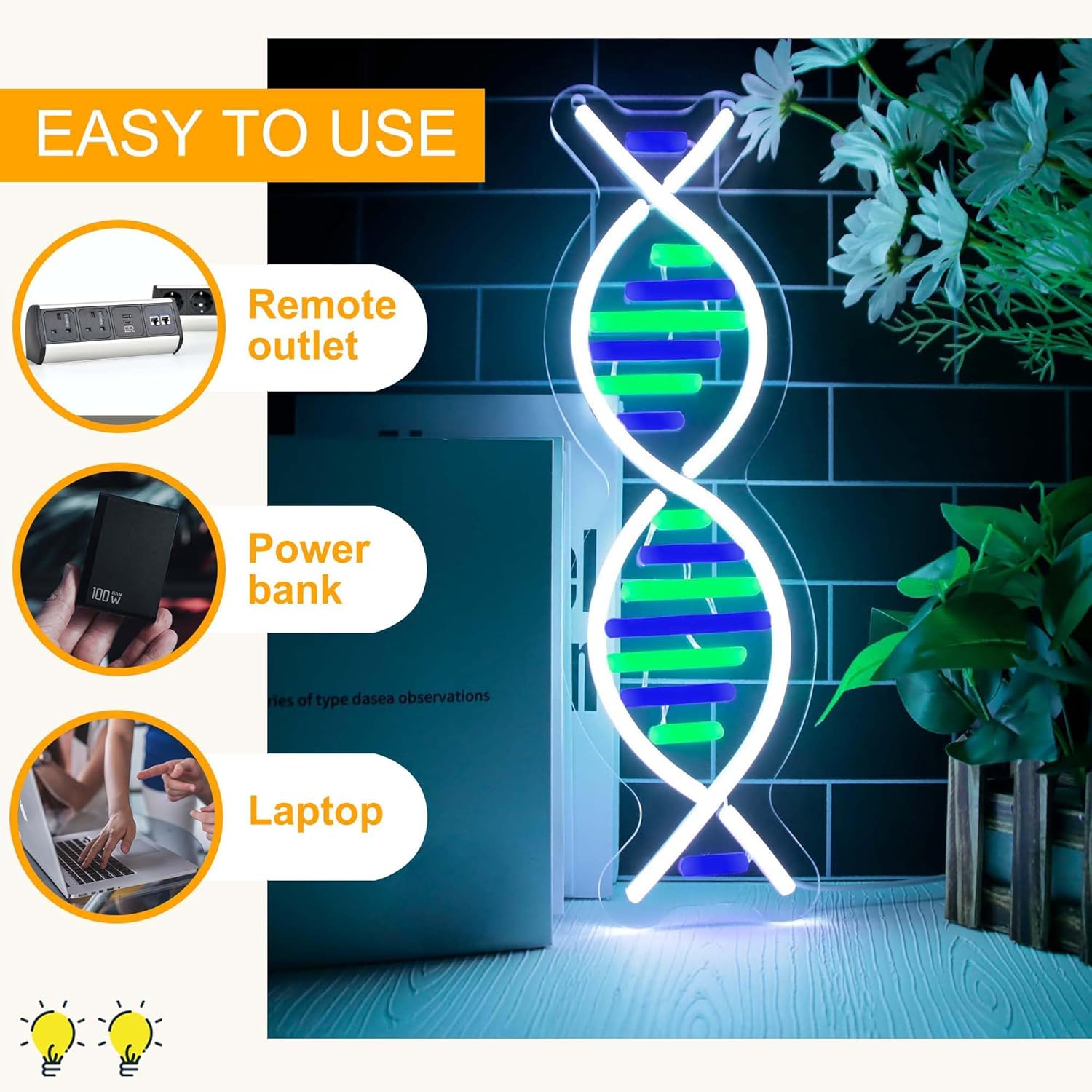 Letreros de neón de doble hélice de ADN para decoración de pared, letrero de neón LED regulable, alimentado por USB, para sala de juegos,