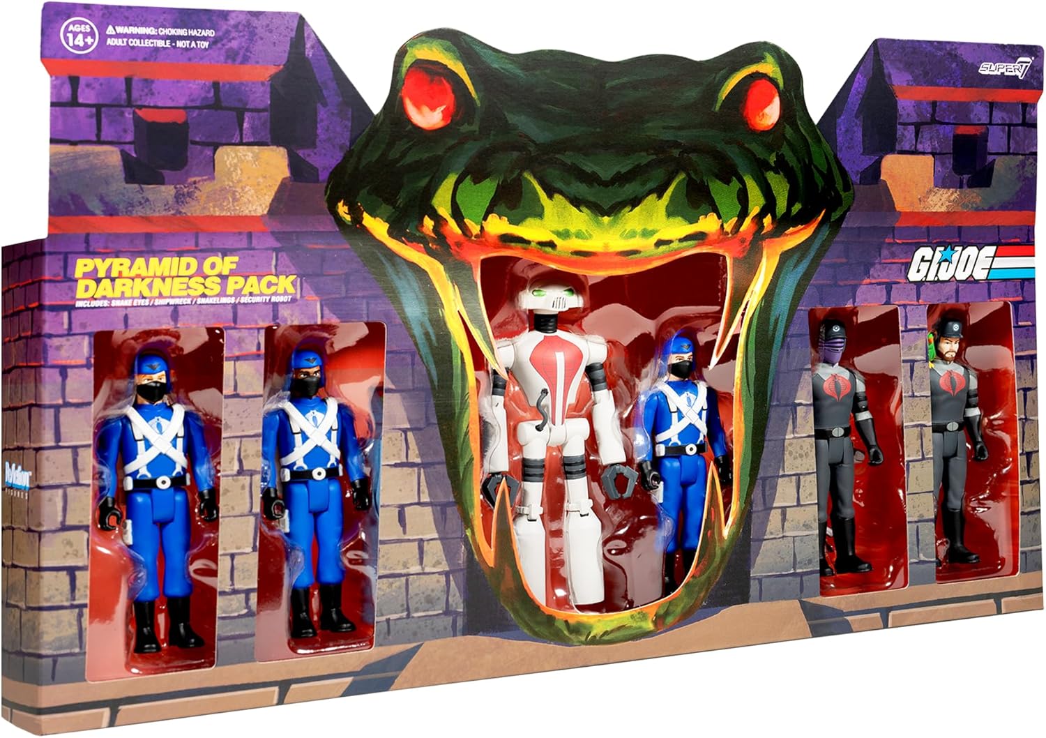 Super7 G.I. Joe Pyramid of Darkness Pack con ojos de serpiente, naufragio, serpientes y robot de seguridad Cobra  (paquete de 6) figuras de acción