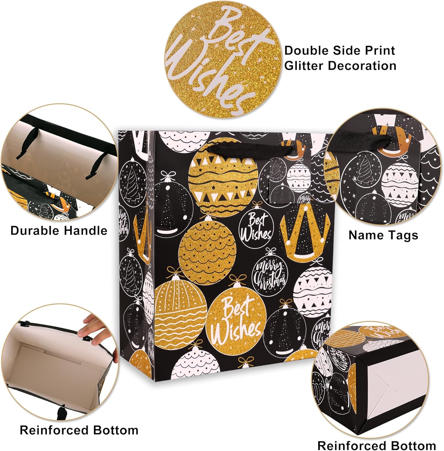 Giiffu Bolsas de regalo brillantes de Navidad, 12 estilos de bolsas de Navidad a granel, bolsas de Navidad con asas, bolsas de regalo reutilizables,