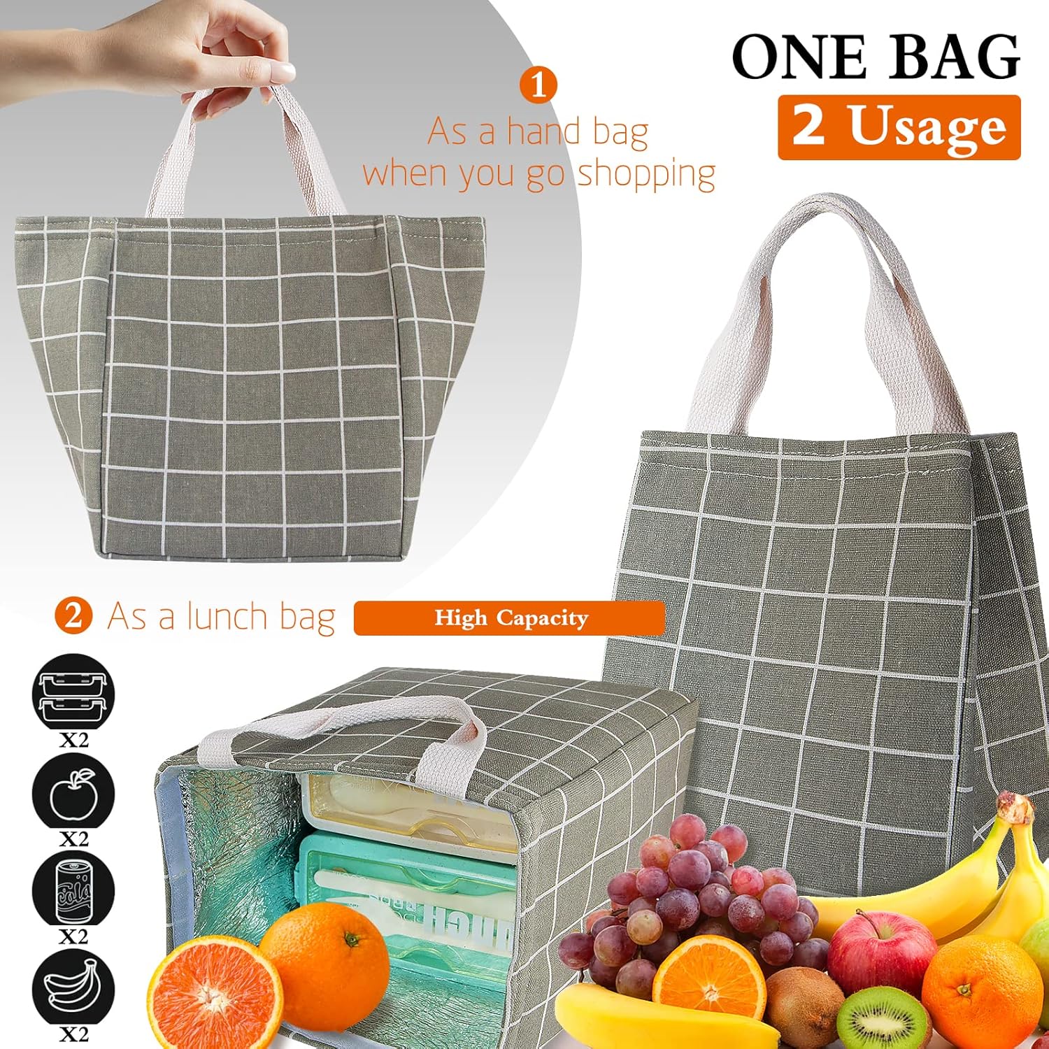 Lonchera térmica para mujeres y hombres, bolsas reutilizables para el almuerzo para adultos, para el trabajo o viajes (paquete de 2 unidades,