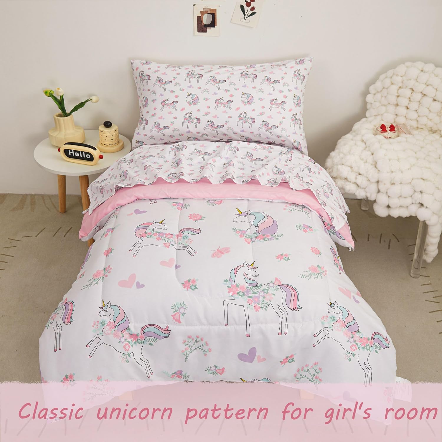 Viviland Juego de edredón de unicornio para niñas pequeñas, juego de ropa de cama de microfibra suave para niños pequeños