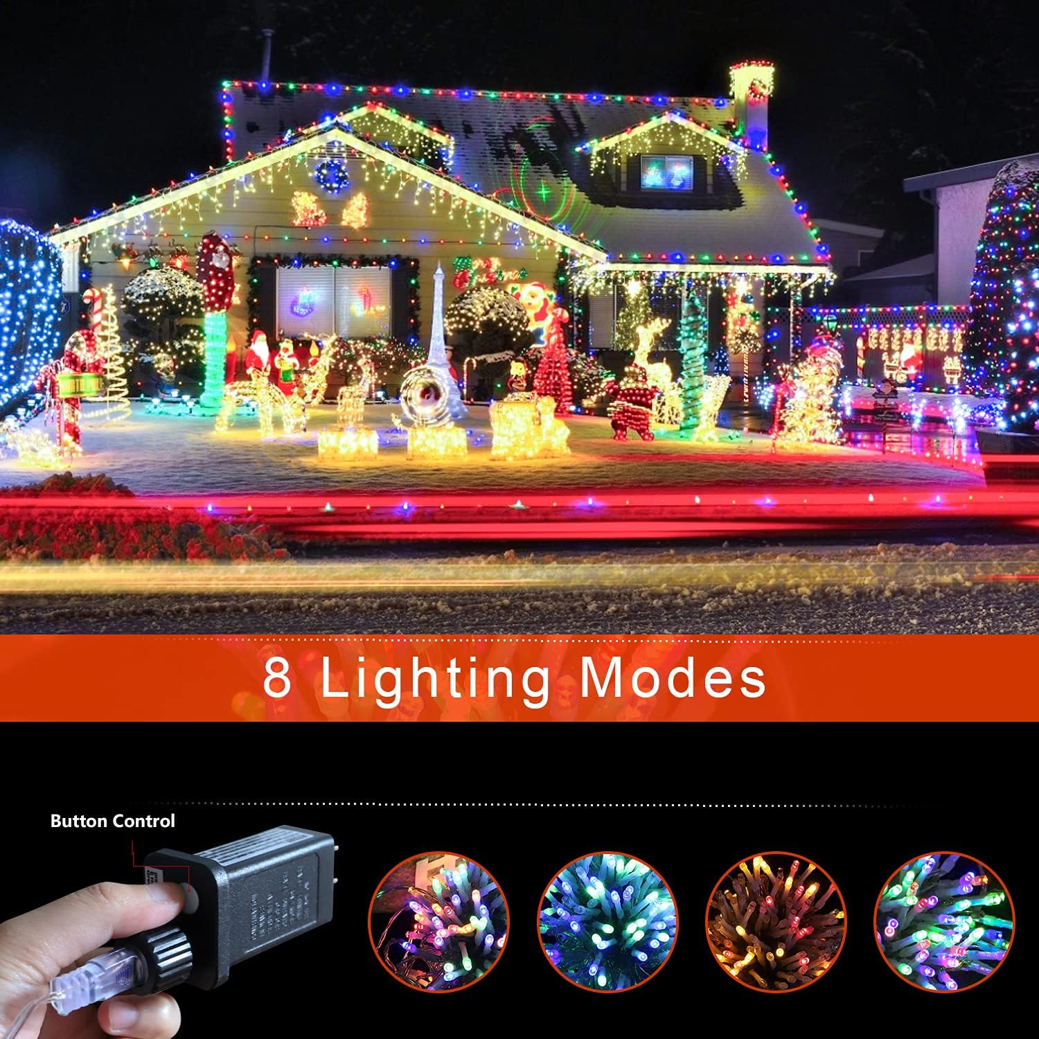 Luces de decoración de Navidad, 320 luces LED de Navidad con estrella superior, 8 modos de luz, impermeables, para exteriores, para patio, hogar,
