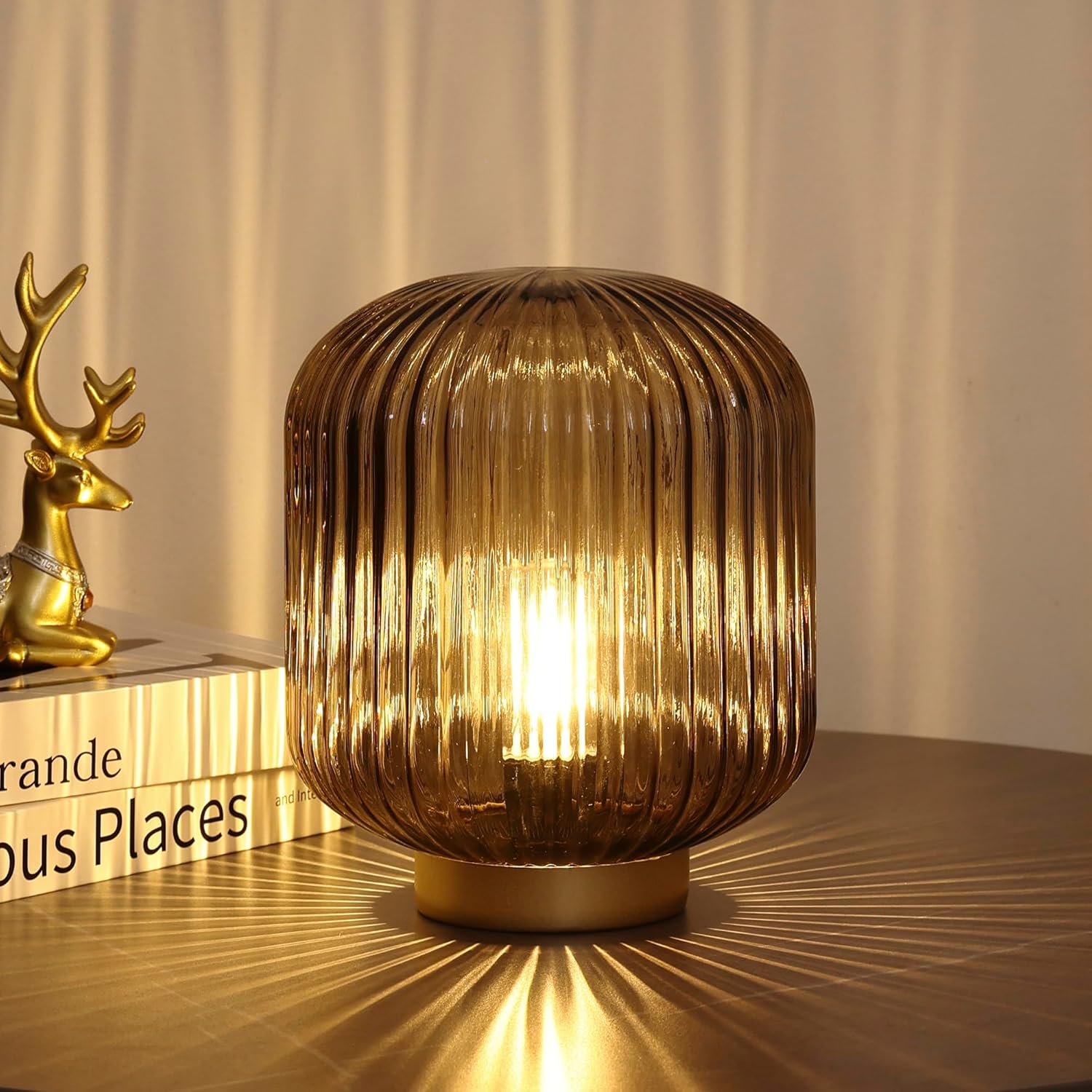 Lámpara a pilas, pequeña lámpara de mesa con bombilla LED, lámpara de cristal decorativa inalámbrica para dormitorio, sala de estar, pasillo, color