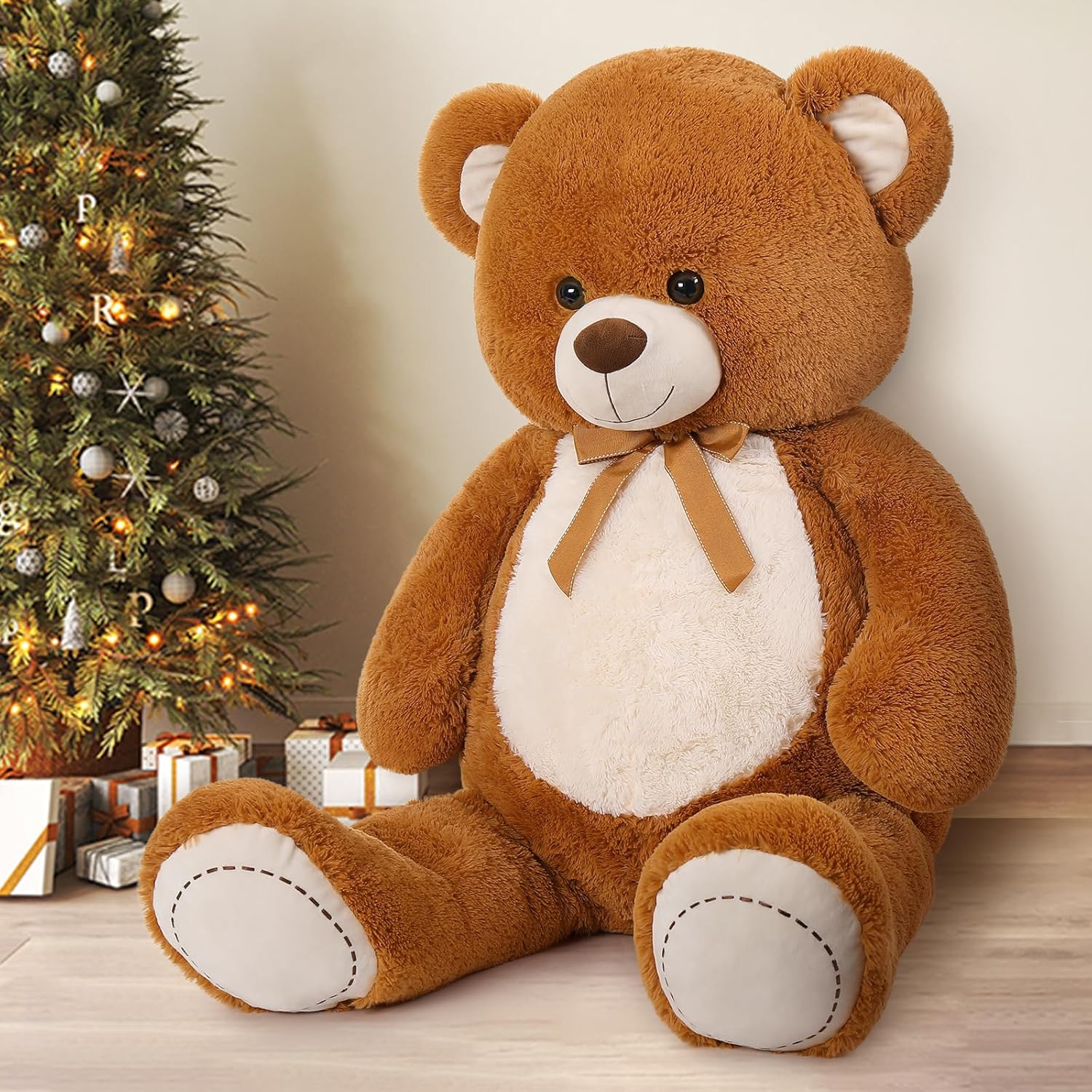 MorisMos Oso de peluche gigante de 4 pies, 51.8 pulgadas, oso de peluche grande para baby shower, oso de peluche marrón grande para niñas y niños,