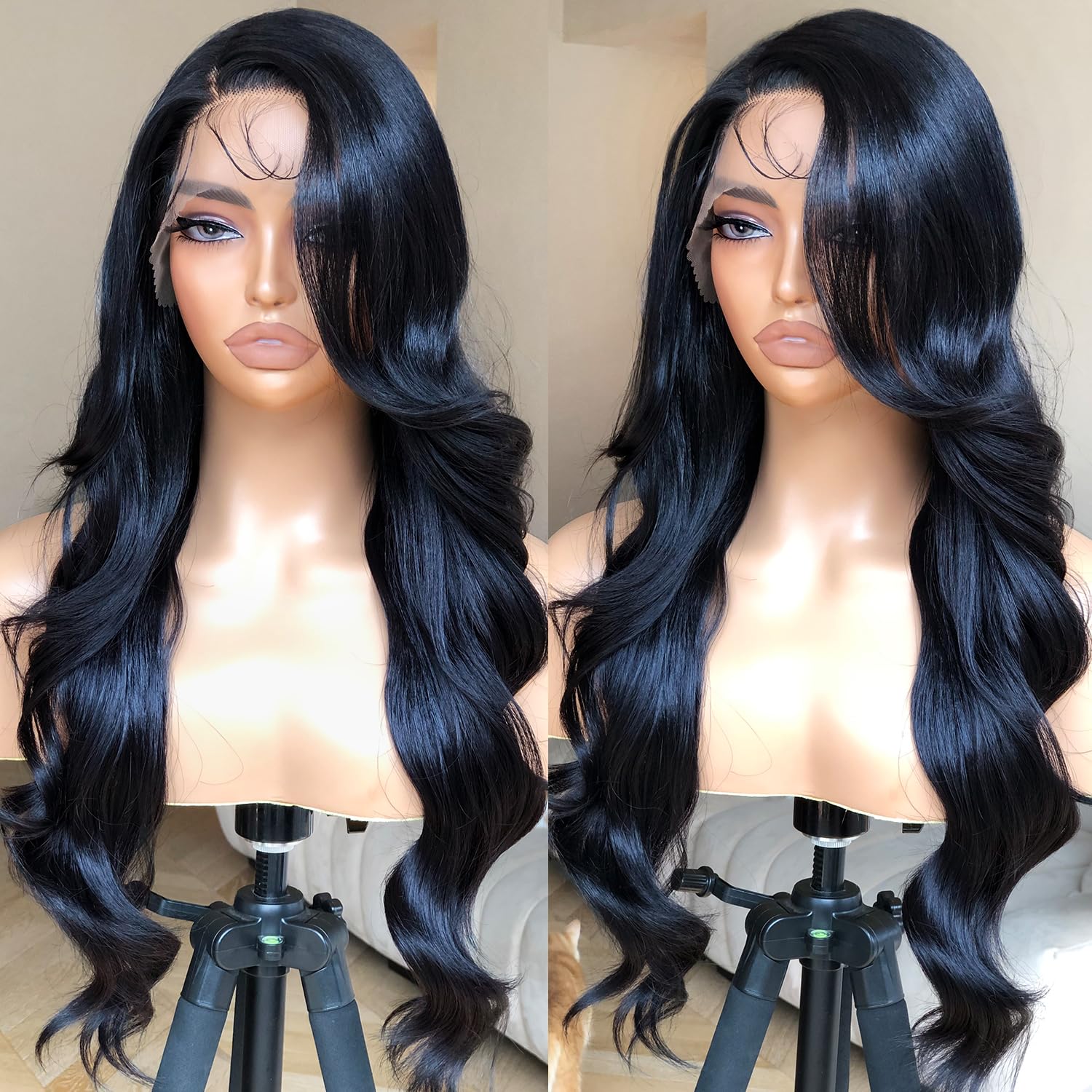 BrownBomb Bombshell – Peluca ondulada con encaje frontal, peluca sintética con encaje frontal, sin pegamento, lista para usar, 13 x 5 x 1 pulgadas,