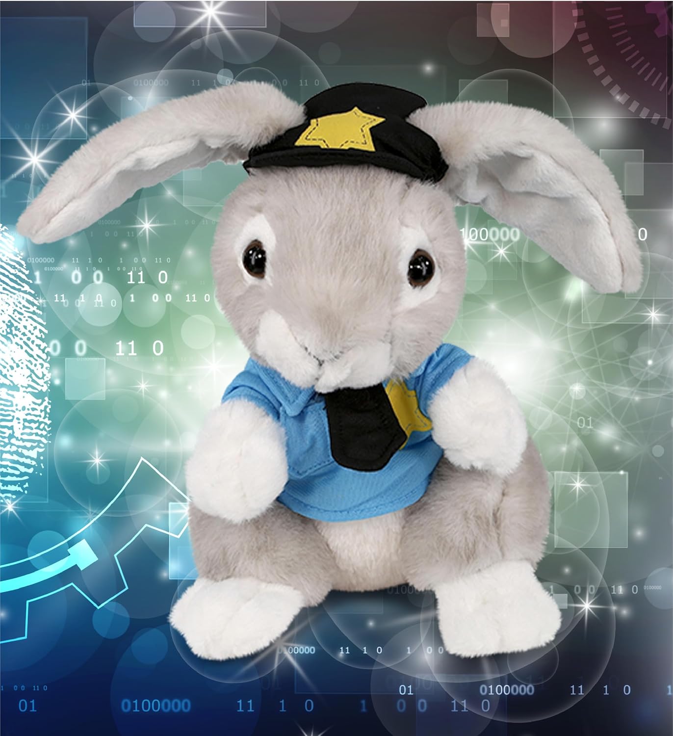 DolliBu Peluche de oficial de policía de conejo gris, disfraz de policía de conejo suave con lindo uniforme de policía y traje de gorra, regalo con