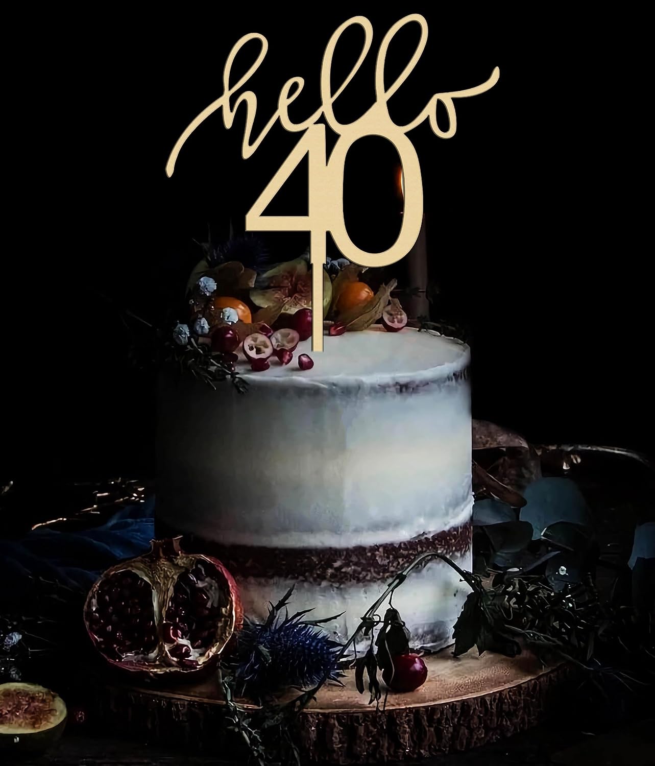MRAPPY Decoración para pastel de 40 cumpleaños con texto en inglés Hello 40, decoración de pastel de cumpleaños 40 para mujeres u hombres,