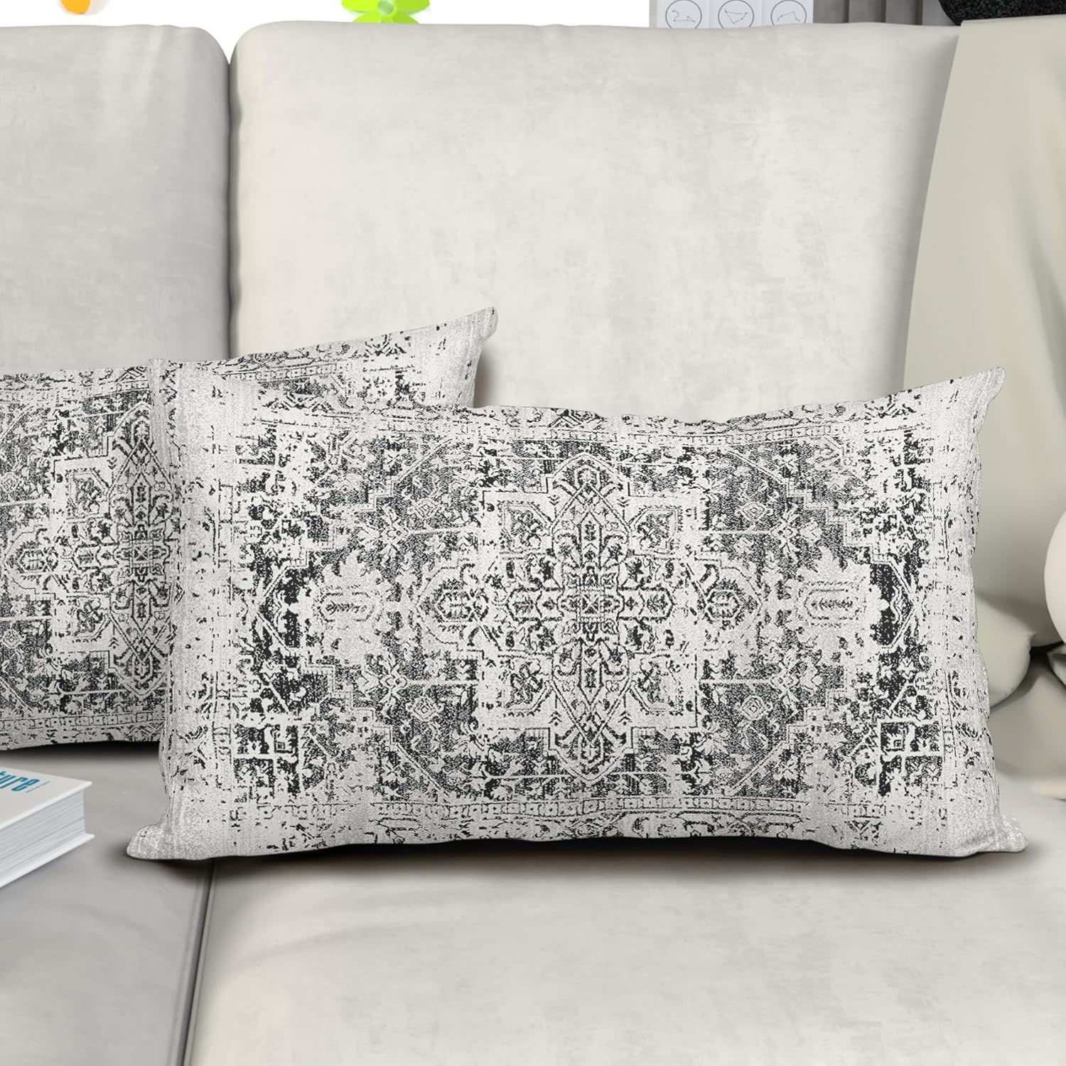Juego de 2 fundas de almohada lumbares bohemias negras de 12 x 20 pulgadas  12.0 x 20.0 in., estilo étnico, bohemio, rectangular, estilo rústico,