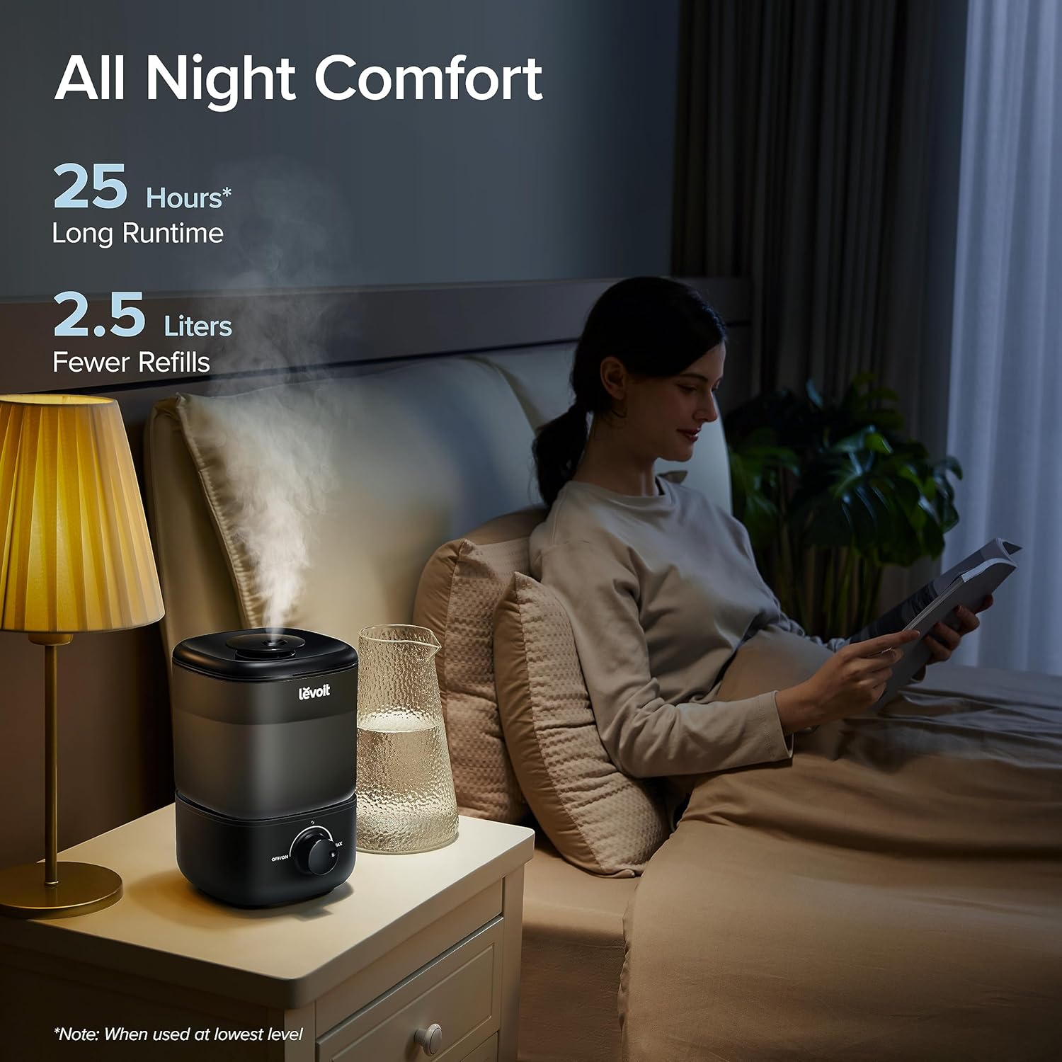 LEVOIT Humidificador ultrasónico clásico de niebla fría de llenado superior 160, súper fácil de llenar y limpiar, funcionamiento silencioso para