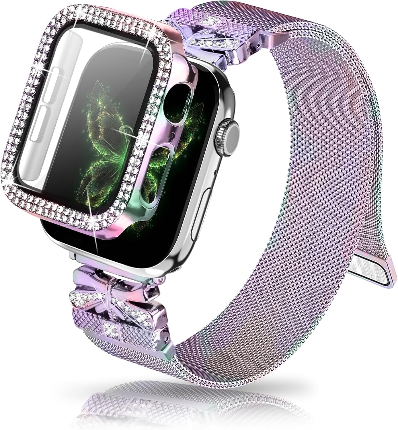 Correa magnética para mujer compatible con Apple Watch Band 1.496 in 1.575 in 1.614 in 1.654 in 1.732 in 1.772 in, correa de acero inoxidable