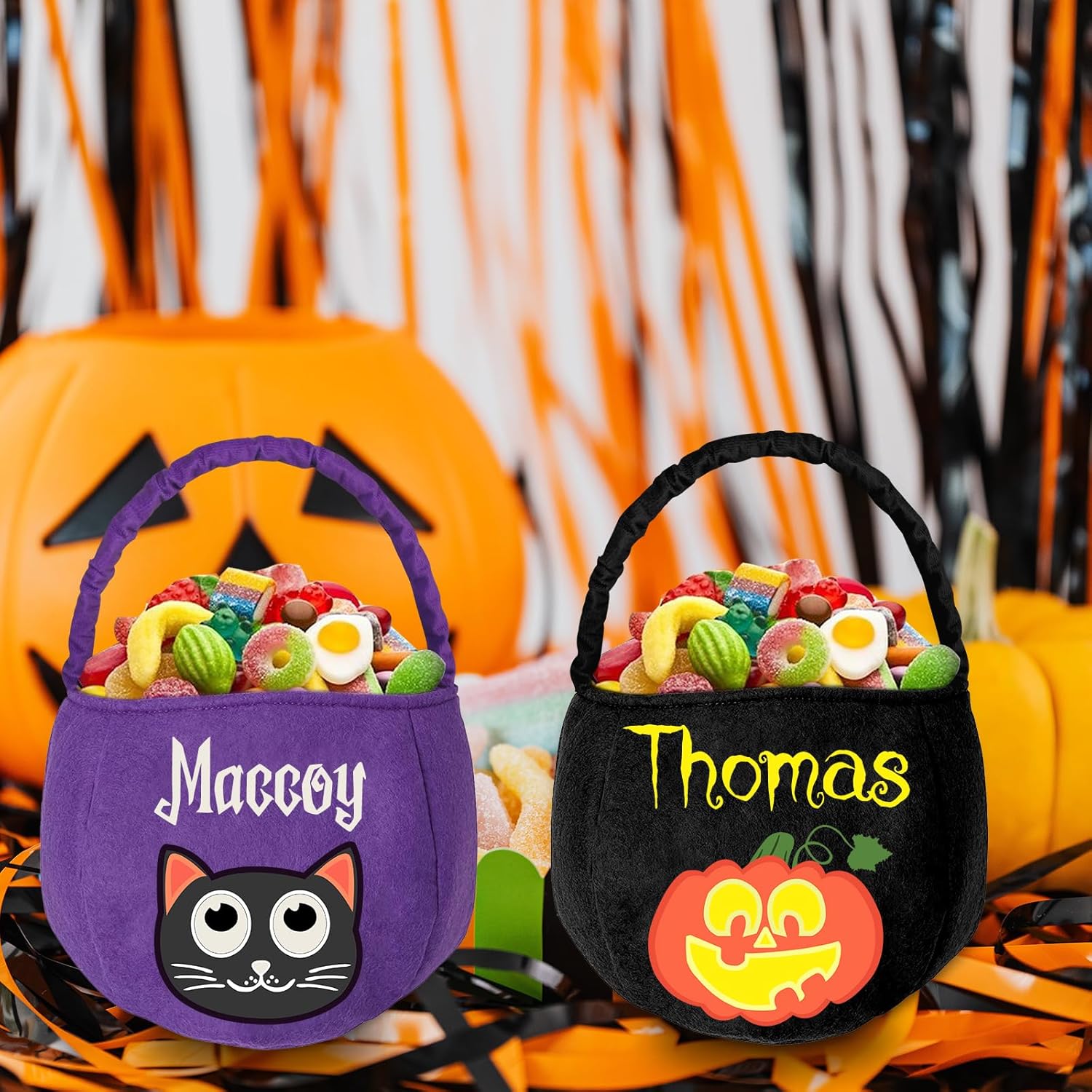 Cesta personalizada de Halloween, bolsa de cubo personalizada con nombre personalizado, bolsa de mano de calabaza, regalos para niños y niñas,