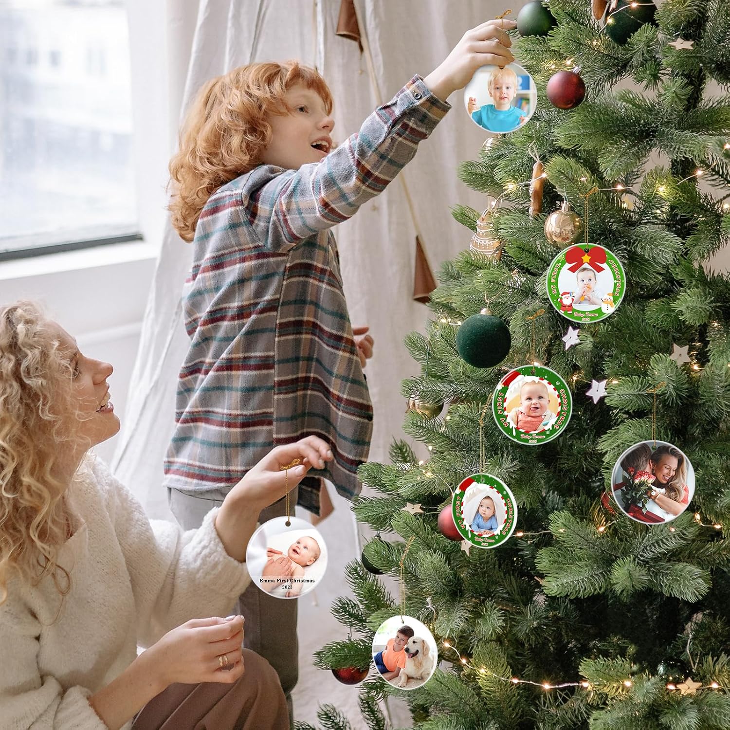 Adorno redondo personalizado para la primera Navidad del bebé con foto y mensaje, decoración personalizada para árbol de Navidad, regalos de