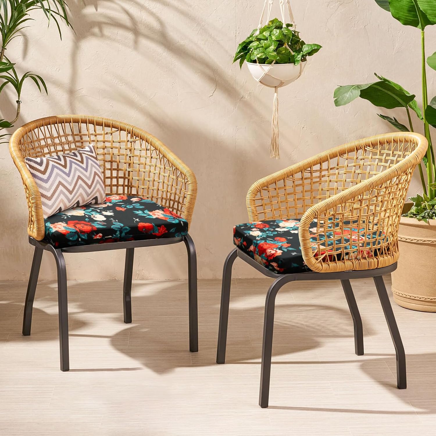 downluxe Juego de 4 cojines para sillas de exterior para muebles de patio, cojines impermeables para sillas de patio con lazos, cojín de espuma