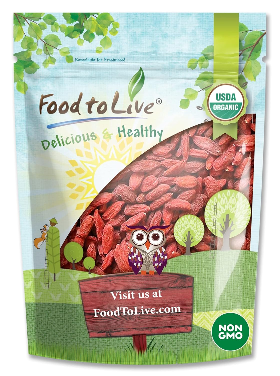 Bayas orgánicas de Goji, 8 onzas, sin OMG, secadas al sol, grandes y jugosas, sin azúcar, comida para sirt, vegana, a granel. Alto en hierro,