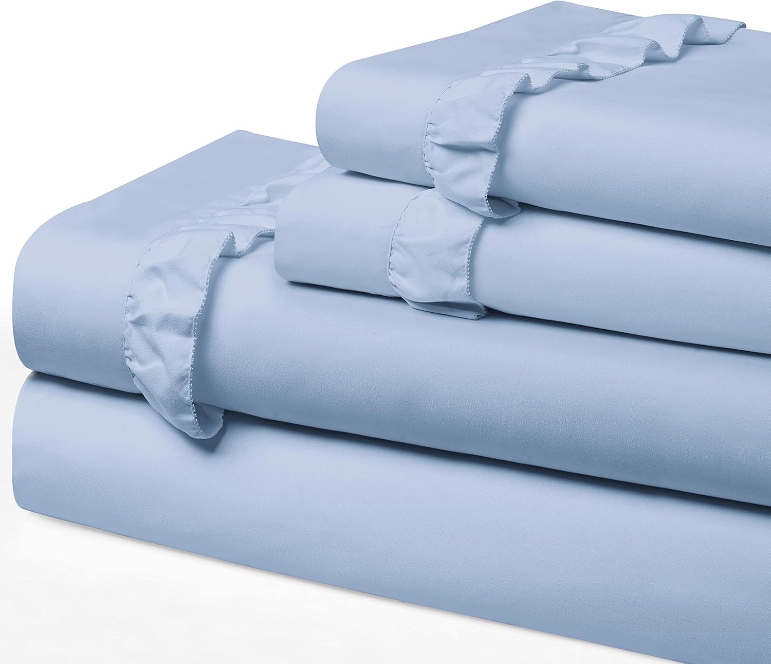 Swift Home Elegante diseño de dobladillo con volantes de 2 pulgadas en sábana encimera y fundas de almohada, resistente a las arrugas, resistente a