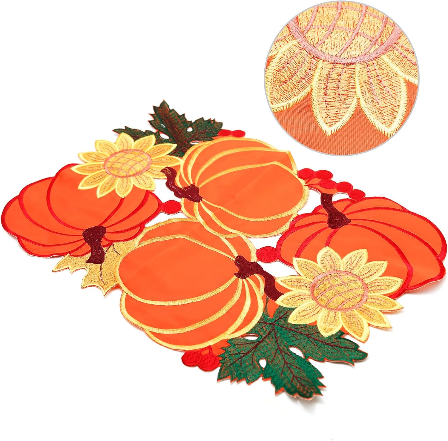 Manteles individuales de Acción de Gracias para mesa de comedor de 17 pulgadas, diseño bordado de calabaza naranja, manteles individuales de Acción