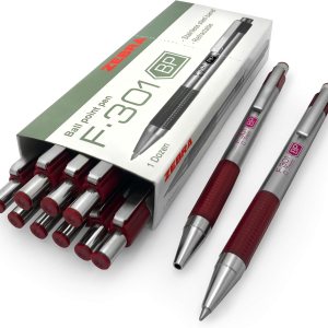 Zebra F-301 – Bolígrafo retráctil de acero inoxidable, 0.028 in, mediano, tinta azul, barril granate, paquete de 12 Zebra F-301 – Bolígrafo retráctil de acero inoxidable, 0.028 in, mediano, tinta azul, barril granate, paquete de 12