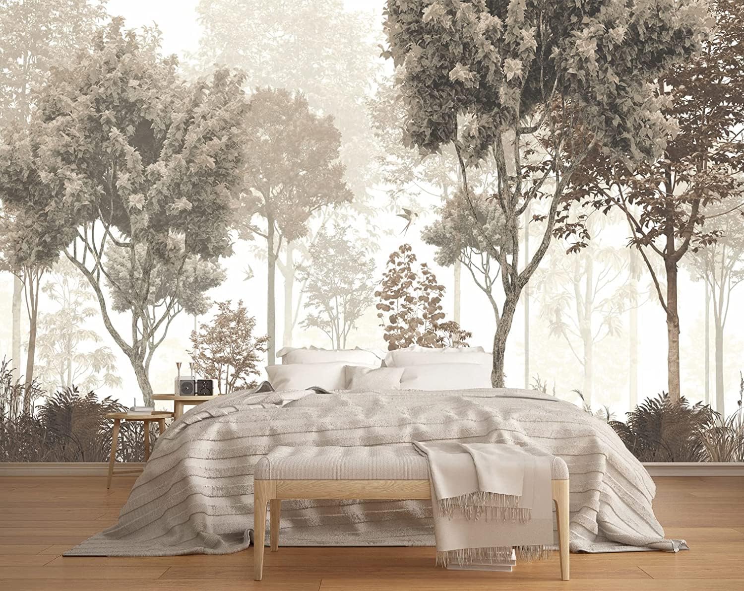 MFWFM Papel tapiz vintage de bosque natural, papel tapiz de pared para dormitorio y sala de estar (no se pega ni se pega)