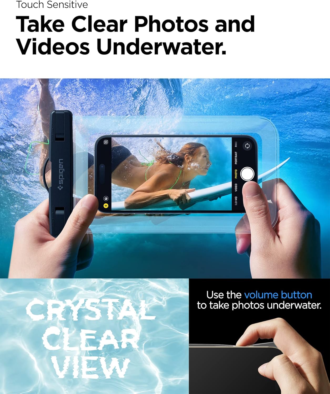 Spigen AquaShield Universal PVC Protective Cases with IPX8 A601 Compatible with iPhone, Galaxy, Xiaomi, Google (Pack of 2) – Transparent Crystal