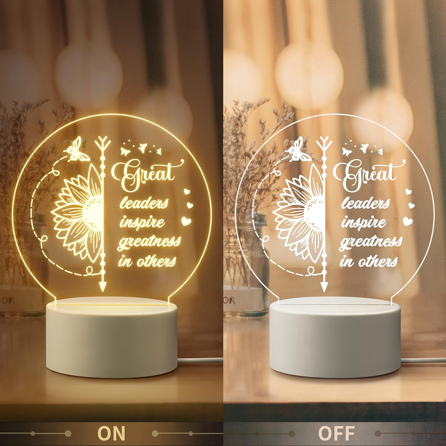 Pandasch Los mejores regalos para jefas para mujeres, luz nocturna acrílica única con palabras cálidas, regalo de agradecimiento pensado para