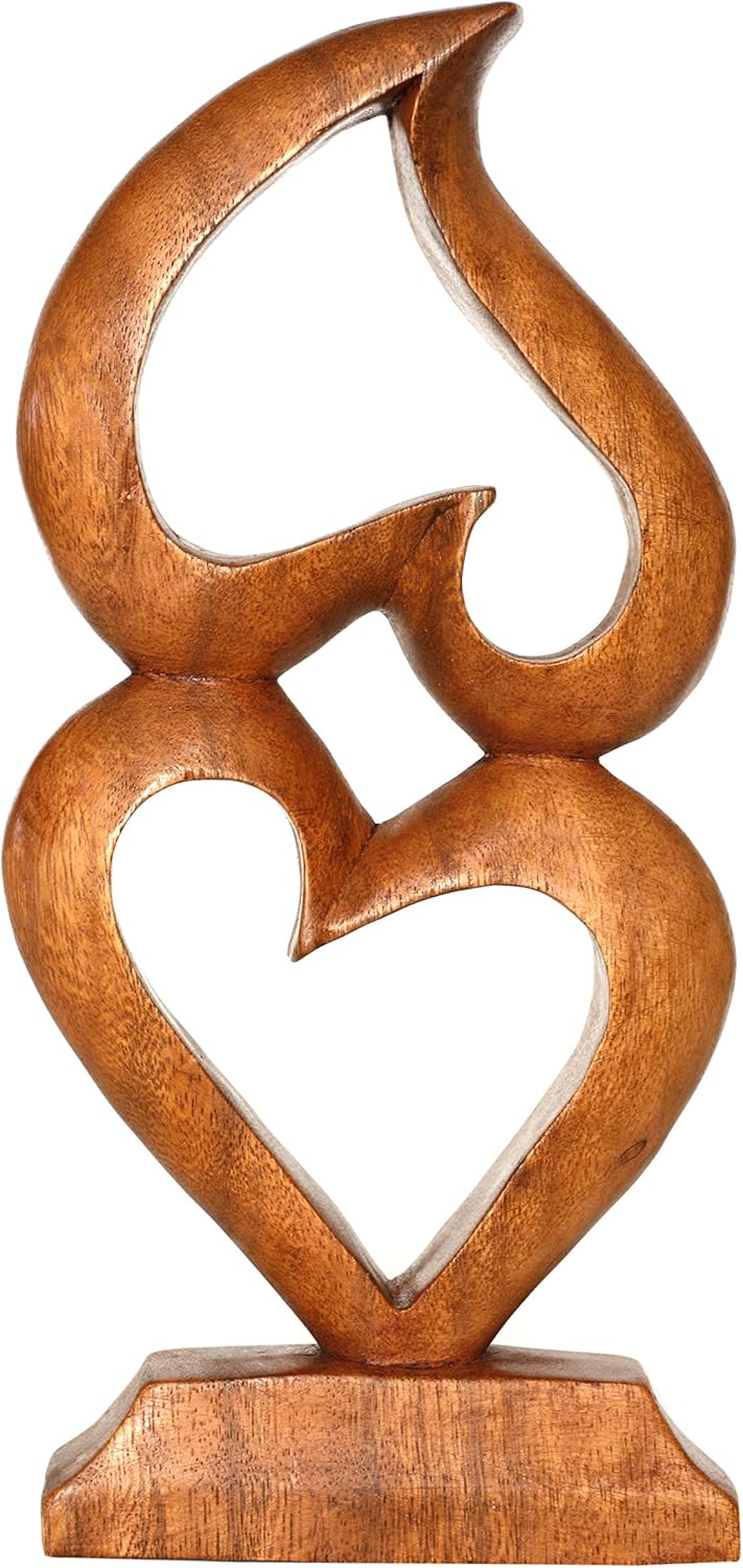 G6 Collection Estatua de escultura abstracta de madera de 12 pulgadas hecha a mano Dos corazones, un amor Arte de regalo decorativo para