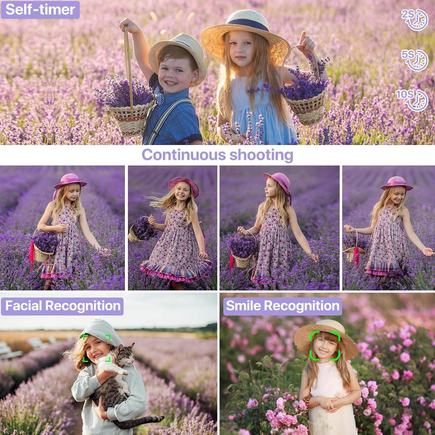 Cámara digital para niños 1080P con cordón (sin tarjeta SD), cámara digital de 44 MP para apuntar y disparar con zoom de 16X, cámara antivibración,