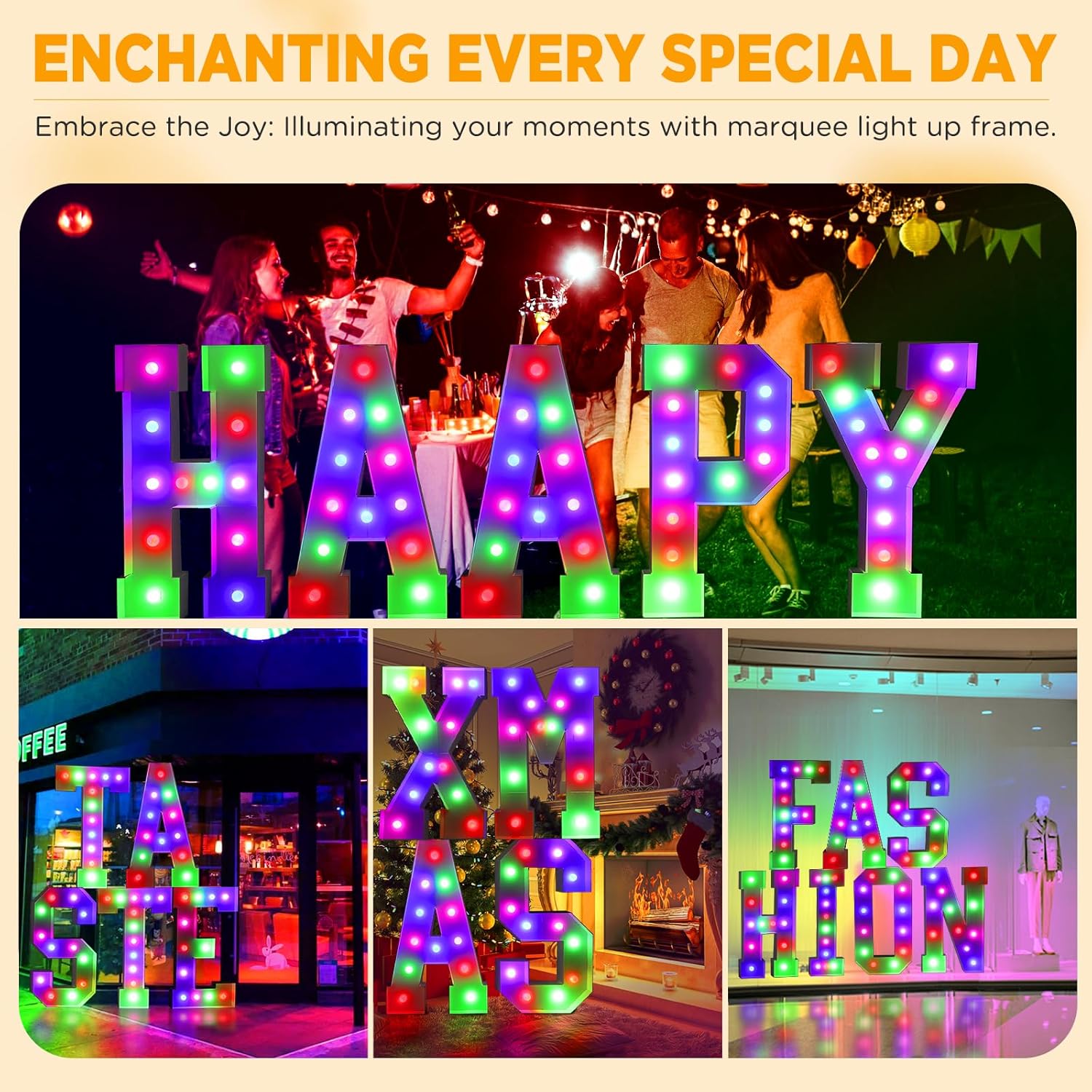 YBQZ Letras iluminadas de marquesina, letras de mosaico grandes de 4 pies para cumpleaños, baby shower, decoración de fiesta de graduación, letras