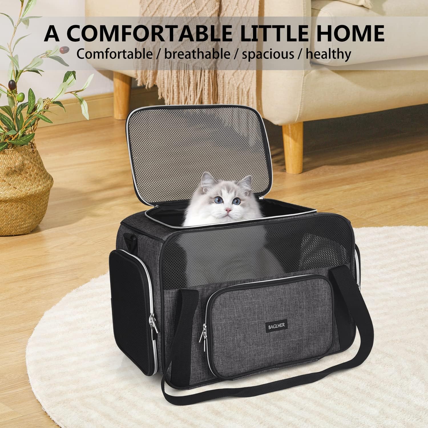 BAGLHER Transportador de viaje para mascotas, transportador de perros para gatos pequeños y medianos, perros, cachorros, aprobado por aerolíneas,