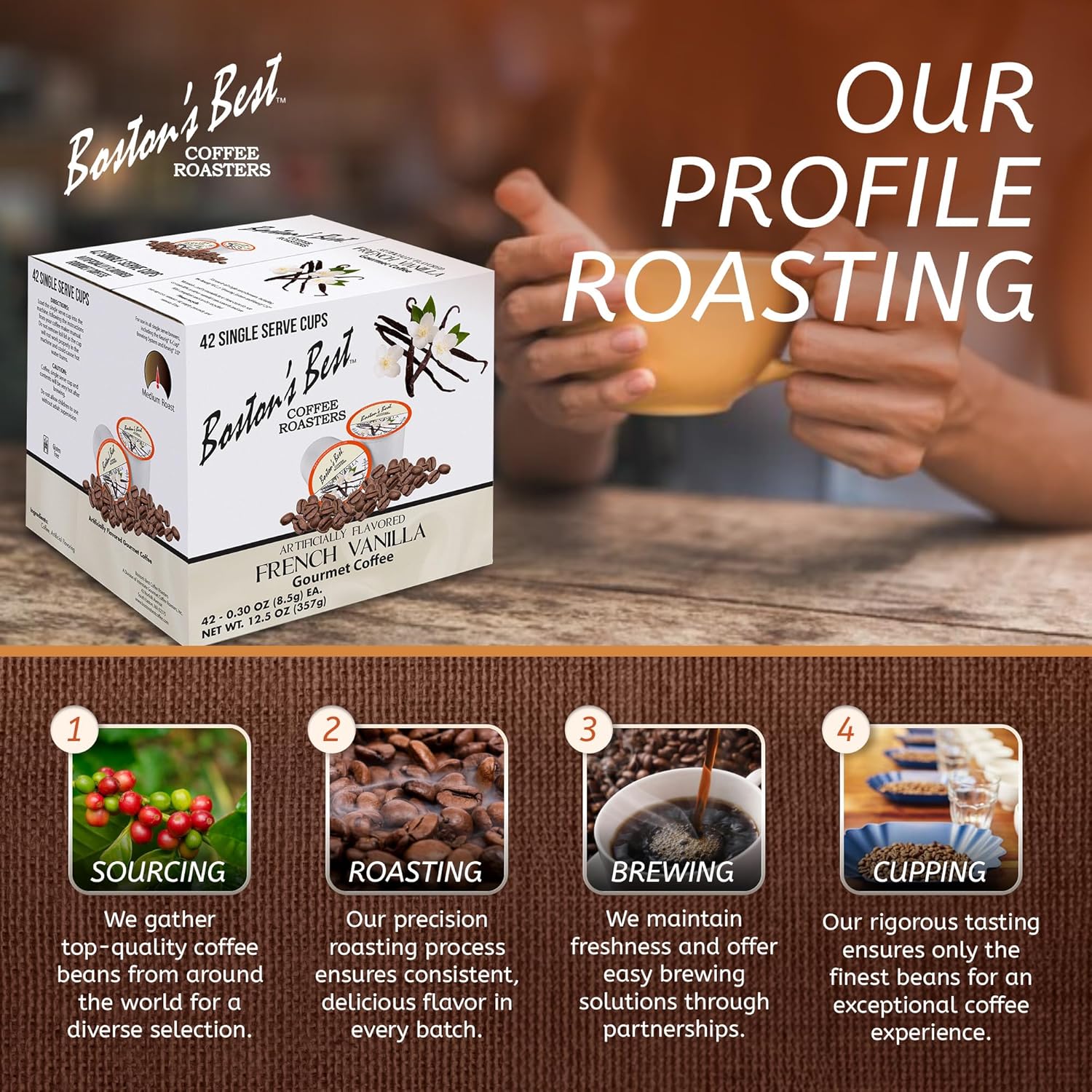 Boston’s Best Café gourmet  Café con sabor a vainilla francesa  tostado medio  Cápsulas de café de una sola porción, compatible con cafeteras Keurig