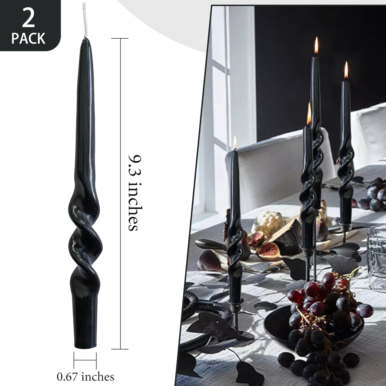 Black Candles – Velas cónicas de Halloween en espiral, sin perfume, velas torcidas de 9 pulgadas para Halloween, Navidad, decoración del hogar,