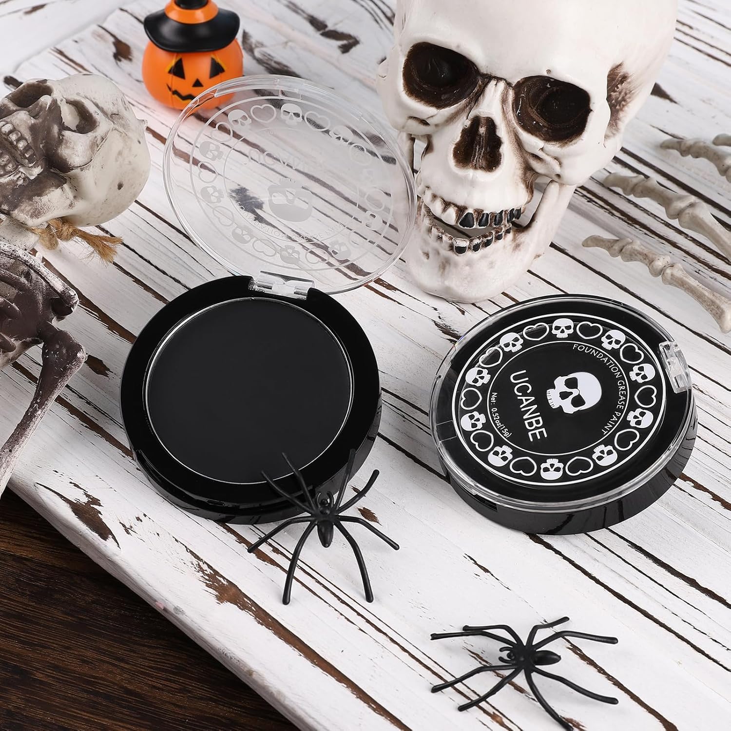 UCANBE Base de maquillaje facial y corporal en crema negra, pintura de grasa profesional no tóxica, paleta de pintura facial para Halloween para