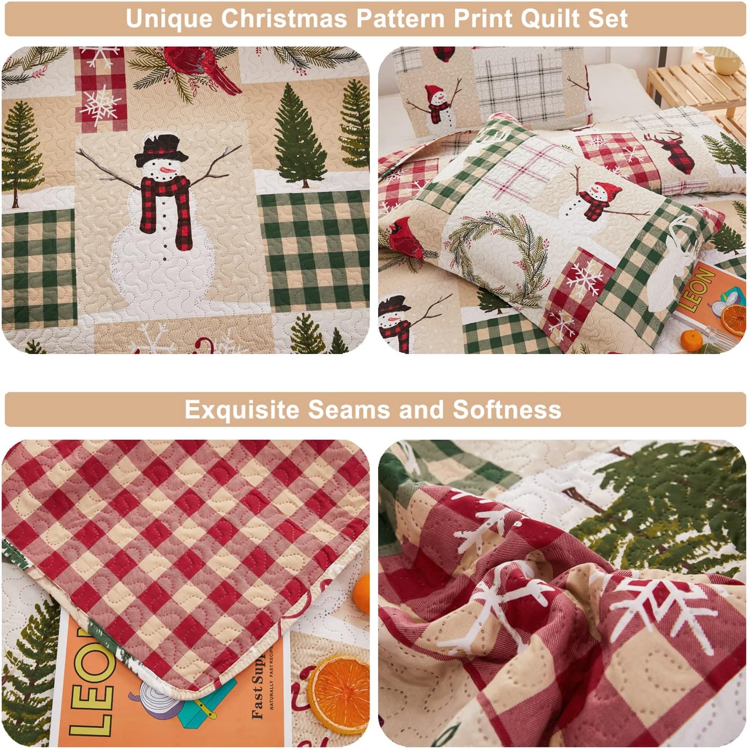 CHESITY Juego de ropa de cama de Navidad de tamaño matrimonialqueen, edredones reversibles de Navidad, edredones rústicos de ciervos, colcha a