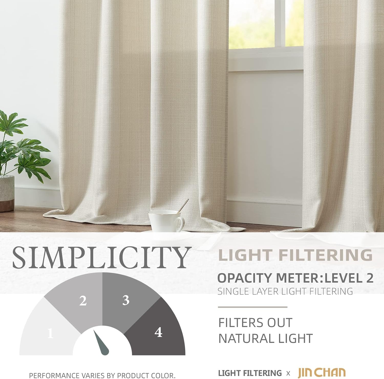 jinchan Cortinas para sala de estar, dormitorio, cortinas texturizadas de lino de 84 pulgadas de largo, 2 paneles de cortinas de granja beige,