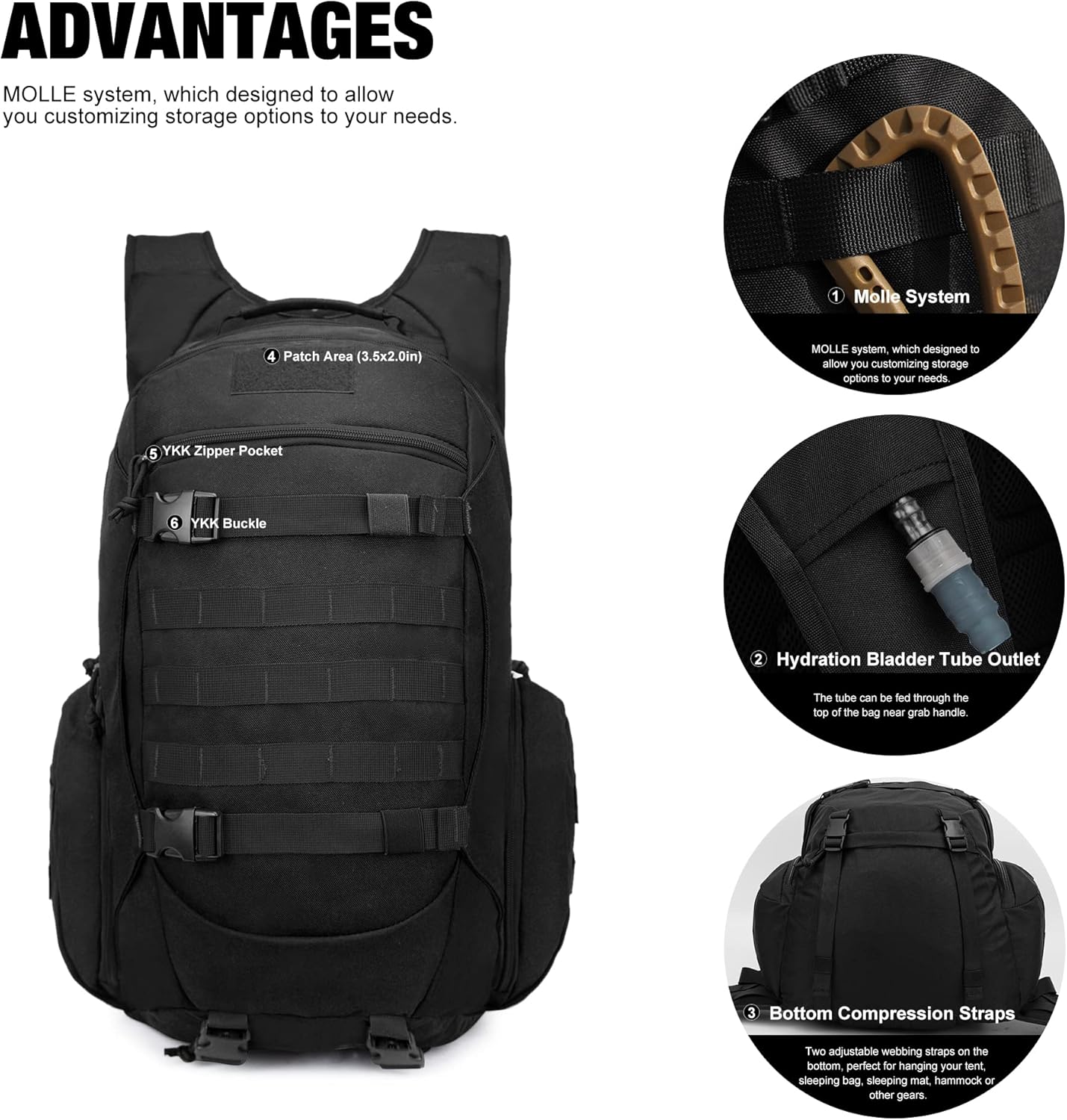 Mardingtop Mochilas tácticas de 35L Molle senderismo mochilas para acampar senderismo militar viaje motocicleta (con cubierta de lluvia)