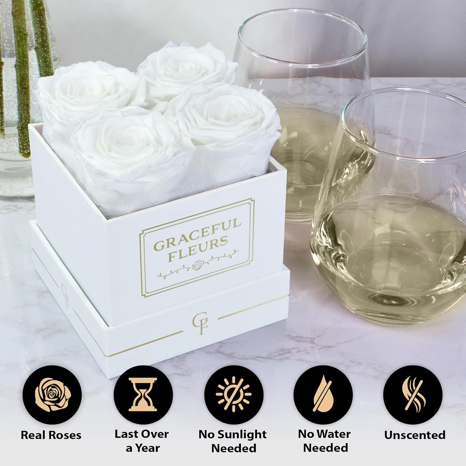 Graceful Fleurs  Rosas reales preservadas que duran años, flores frescas para entrega de primer cumpleaños, regalos de cumpleaños para mujeres,