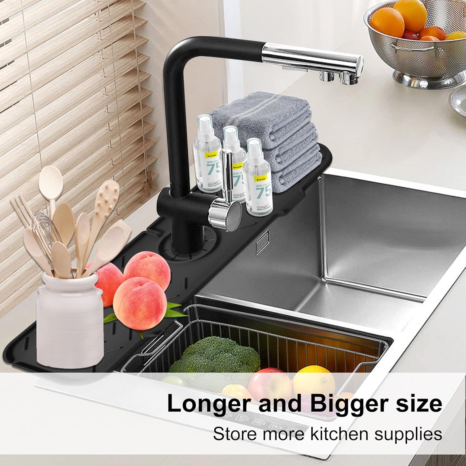 Protector contra salpicaduras para fregadero de cocina, bandeja de silicona para atrapa goteo, soporte de esponja de cocina, tapete protector