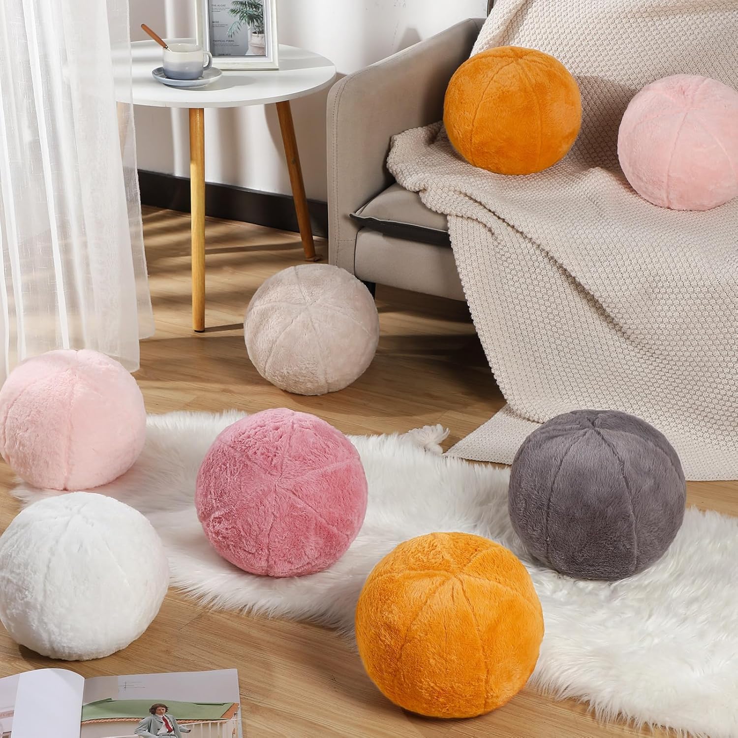 2 almohadas de felpa redondas de 11.8 pulgadas, almohada con nudo, almohada esférica suave para dormitorio, sala de estar, cama, oficina, escuela,