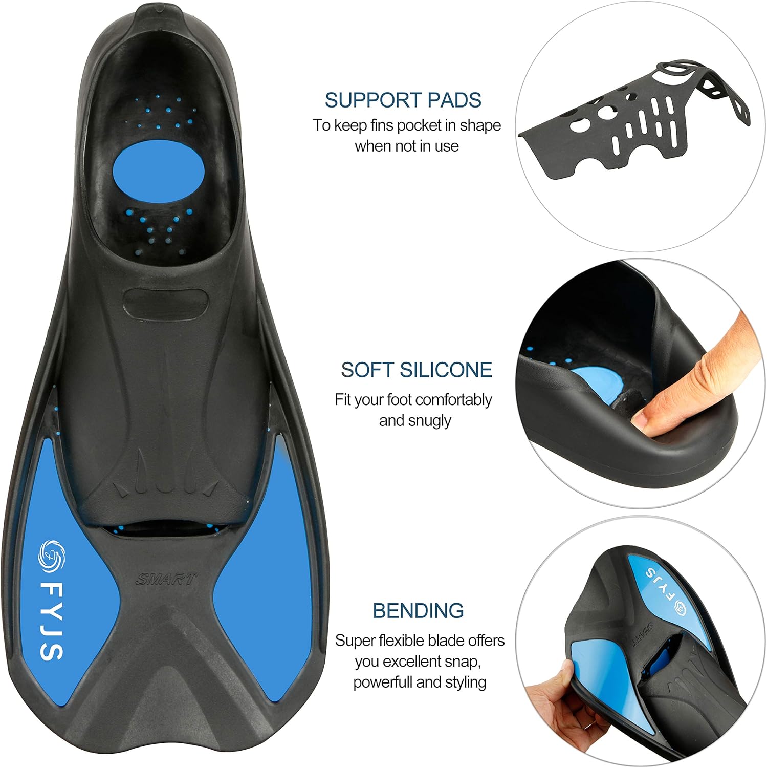 FYJS – Aletas cortas de natación con cómodo bolsillo completo para el pie, tamaño de viaje, para esnórquel y buceo